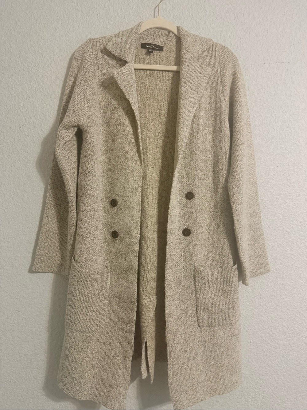 Love Tree Double-Breasted Knit Coatigan - Oatmeal Beige